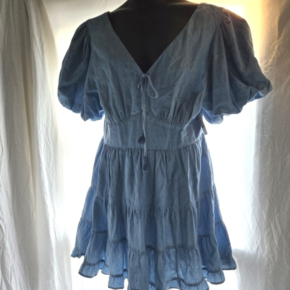 Blue Puff Sleeve Denim Dress NWT - Picture 10 of 10